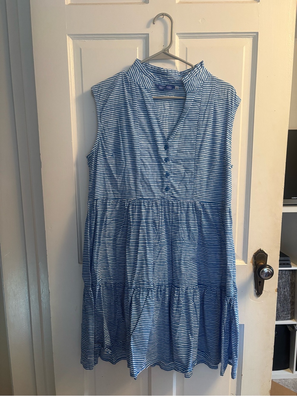 Sleeveless Blue Striped Tiered Sundress